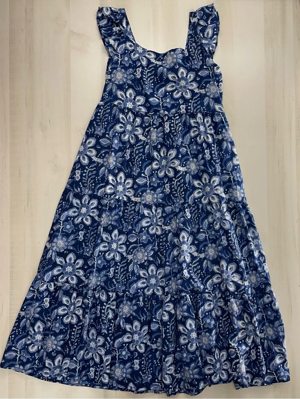 BOHcreation block print floral ruffle sleeve midi dress tiered beautiful cotton - Picture 7 of 9